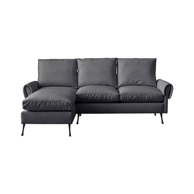 81" Modern L-Shaped Reversible Chaise Lounge Sofa in Dark Grey Technical Leather