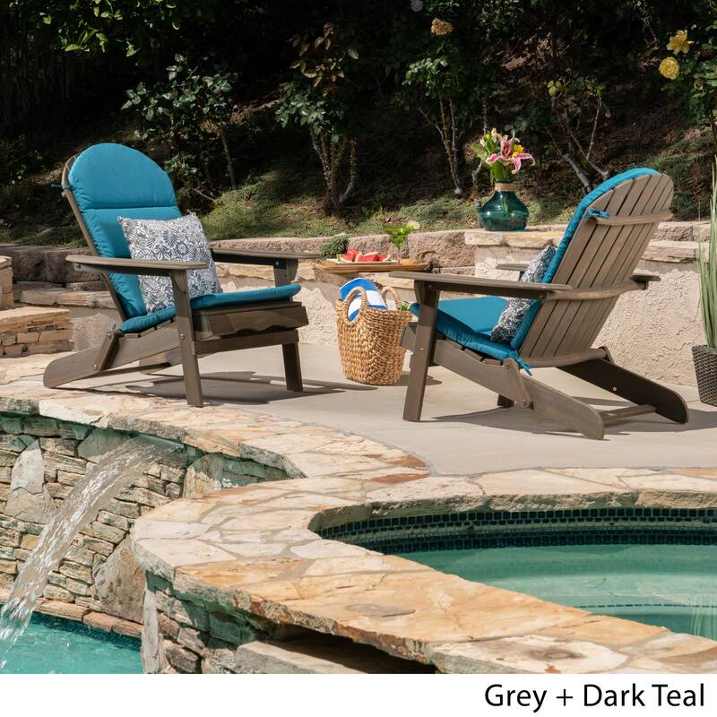 Malibu Outdoor Acacia Wood Folding Adirondack Chairs (Set of 2) by Christopher Knight Home - Gray+Dark Teal Cushion