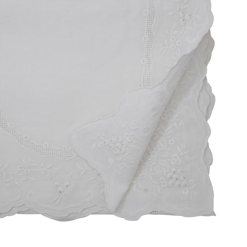 Embroidered Linen Blend Table Runner - Decorative Non-Reversible Table Runner for Dining Table