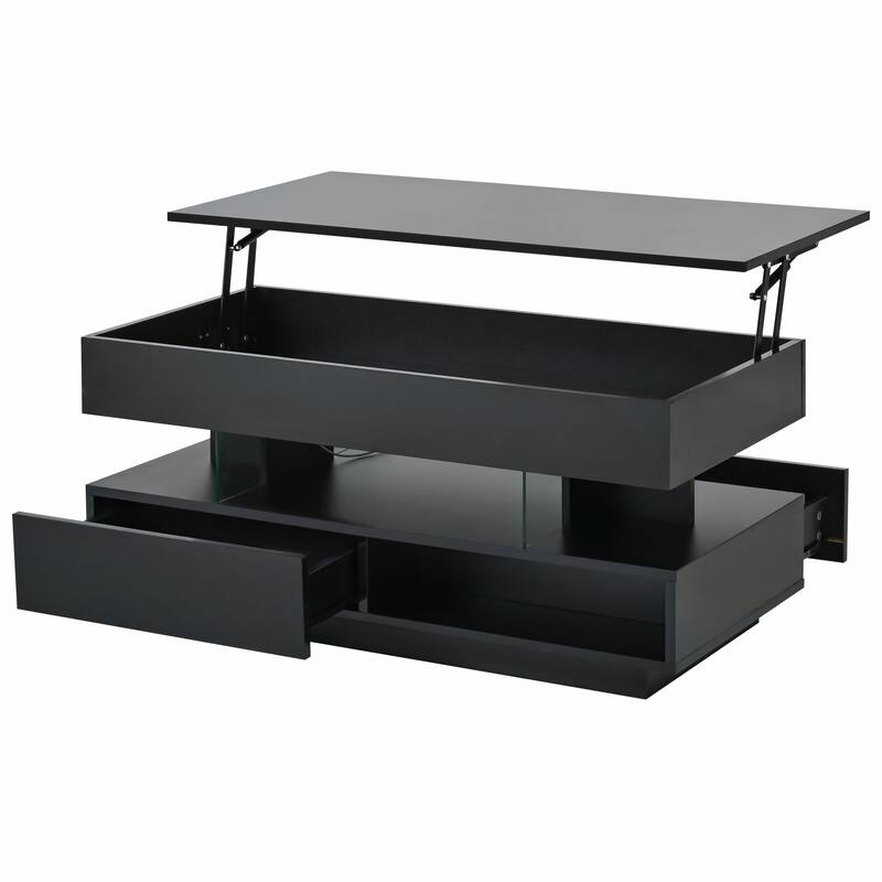 39.3" Lift Top Coffee Table with Hidden Compartment, 2 Storage Drawers and Adjustable LED Lights