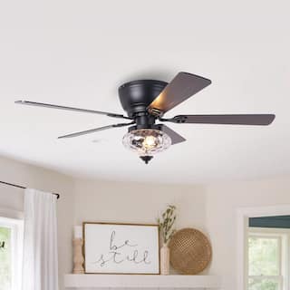 52" Modern Matte Black Reversible Flush Mount Ceiling Fan with Light and Remote - 52 in. D x 52 in. W x 14 in. H