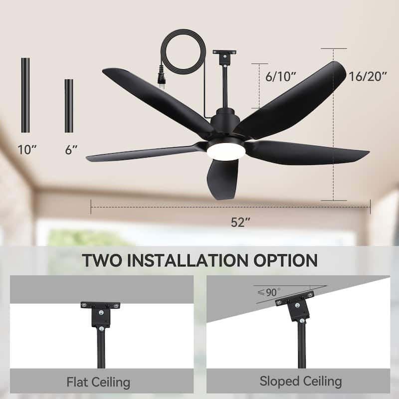 42"/52" Waterproof 5-Blade Outdoor Ceiling Fan with LED Light and Remote