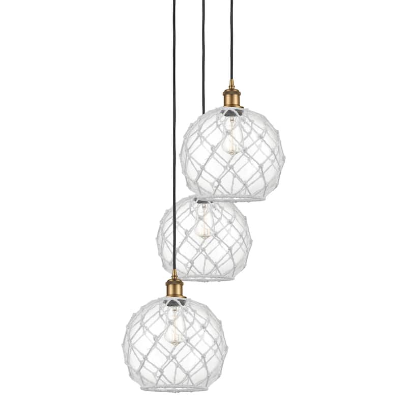 Innovations Lighting 113B-3P-37-17 Farmhouse Rope Pendant Farmhouse - Brushed Brass / Clear Glass with White Rope