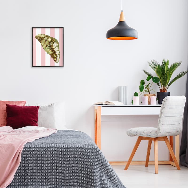 Stupell Disco Croissant & Pink Stripes Framed Giclee Art Design By Lil' Rue