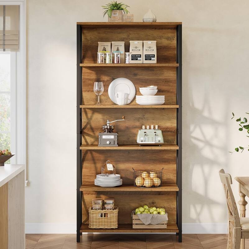 71-Inch Tall Bookshelf with Geometric Metal Frame for Home Office Living Room