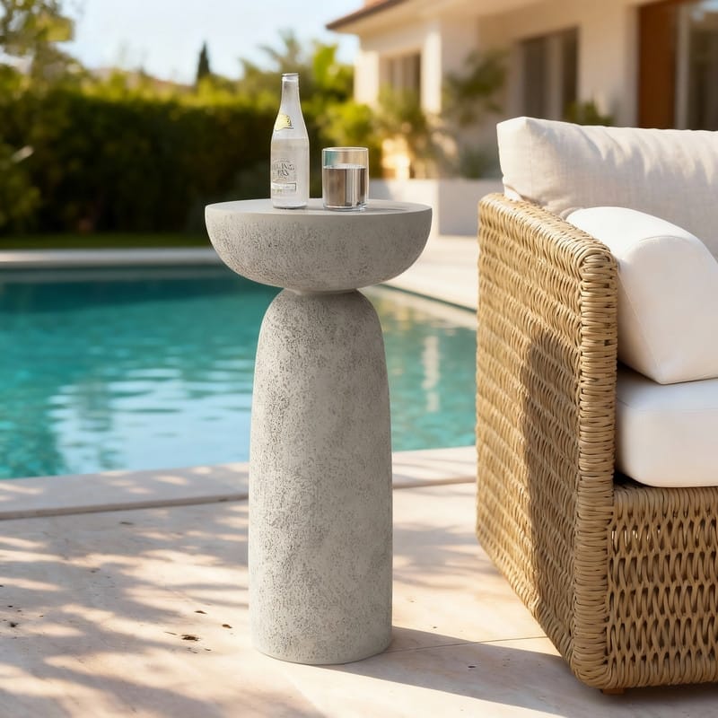 Travertine Stone Finish End Table Accent Side Table