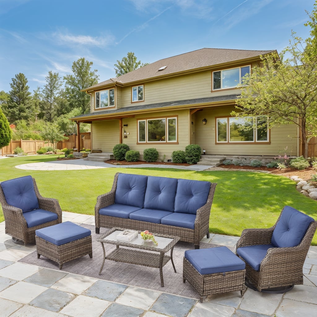 Gymojoy Outdoor with 2 Swivel Chairs and 2 Ottomans, Coffee Table - Grey
