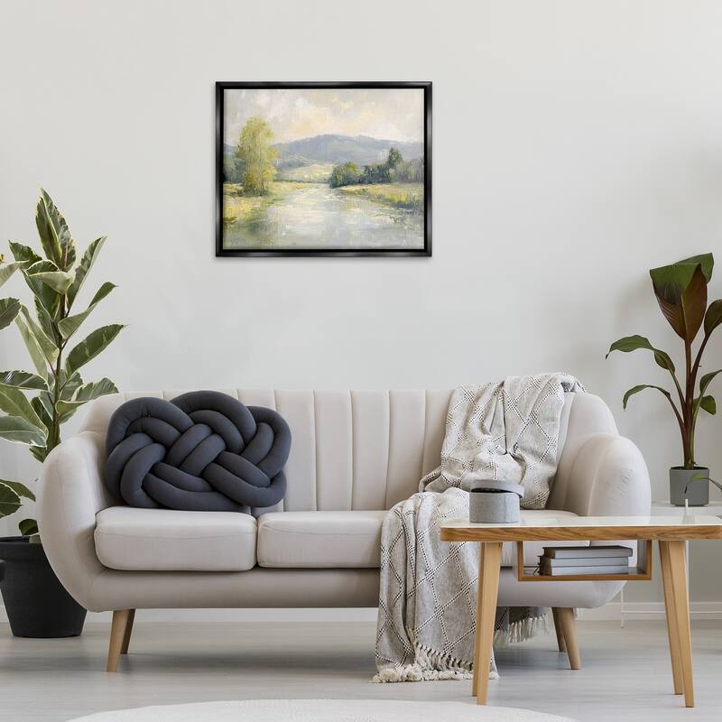 Stupell Abstract River & Mountain Scene Framed Floater Canvas Wall Art Design By Petal Prints Design