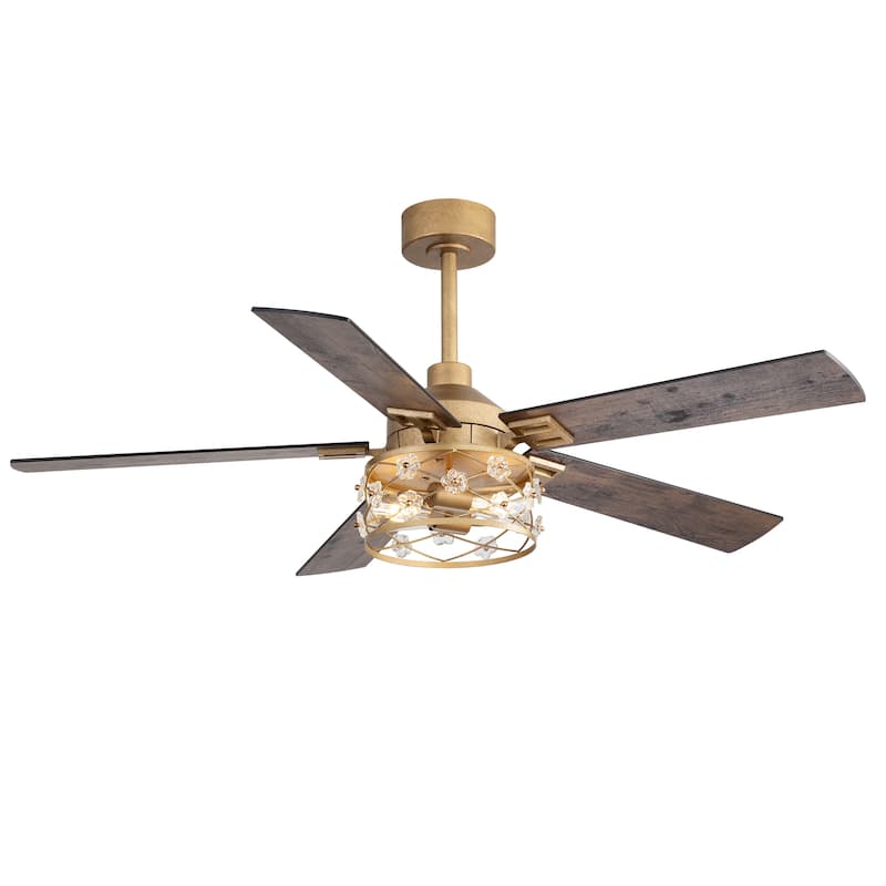 52" Reversible 5-Blade Farmhouse Glam Floral Glass Caged Ceiling Fan with Light and Remote