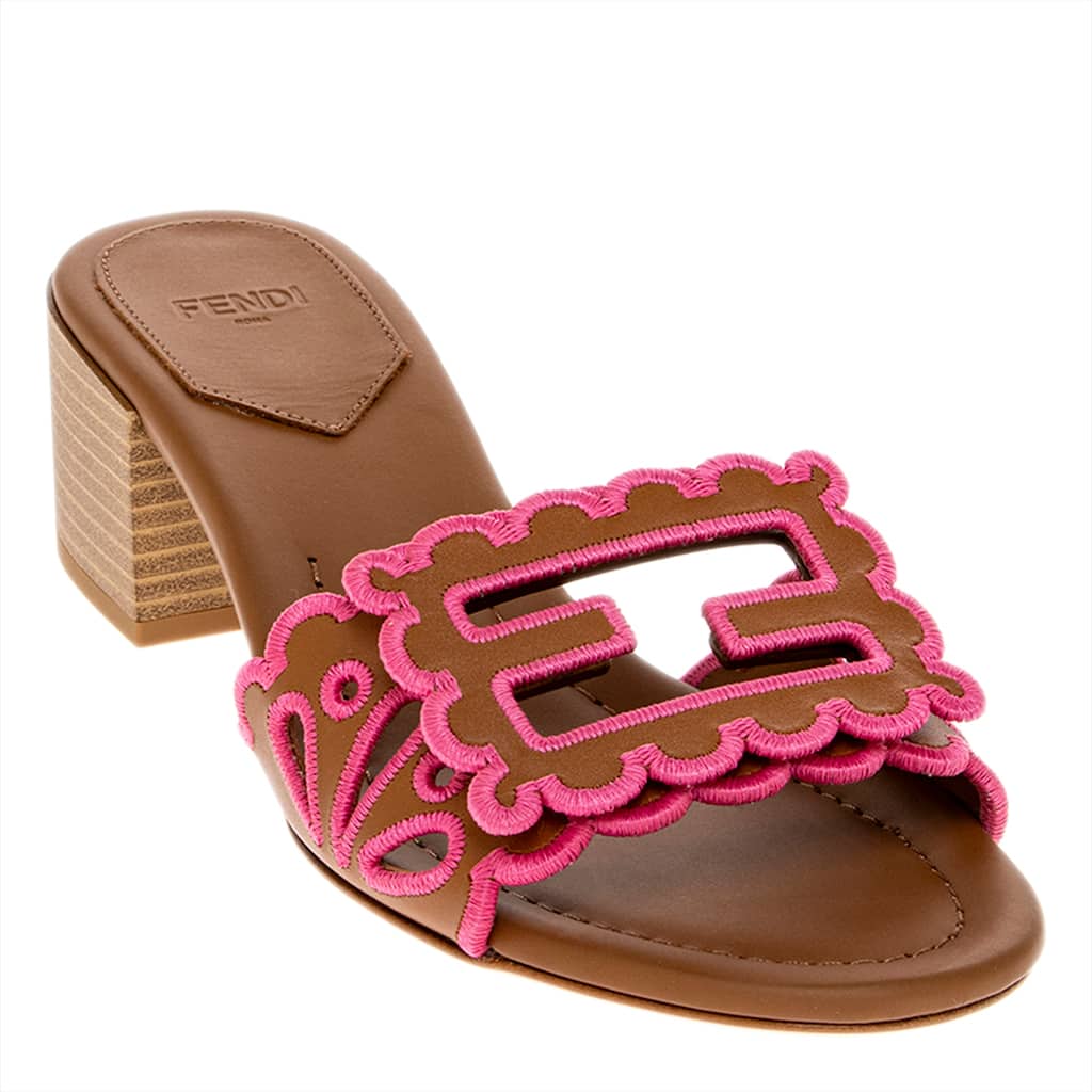 Fendi Baguette Heeled Slides with Eyelet Embellishments