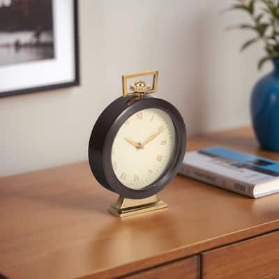 Sagebrook Home 9" Jansen Round Gold And Brown Desk Clock - 7" x 3" x 9"