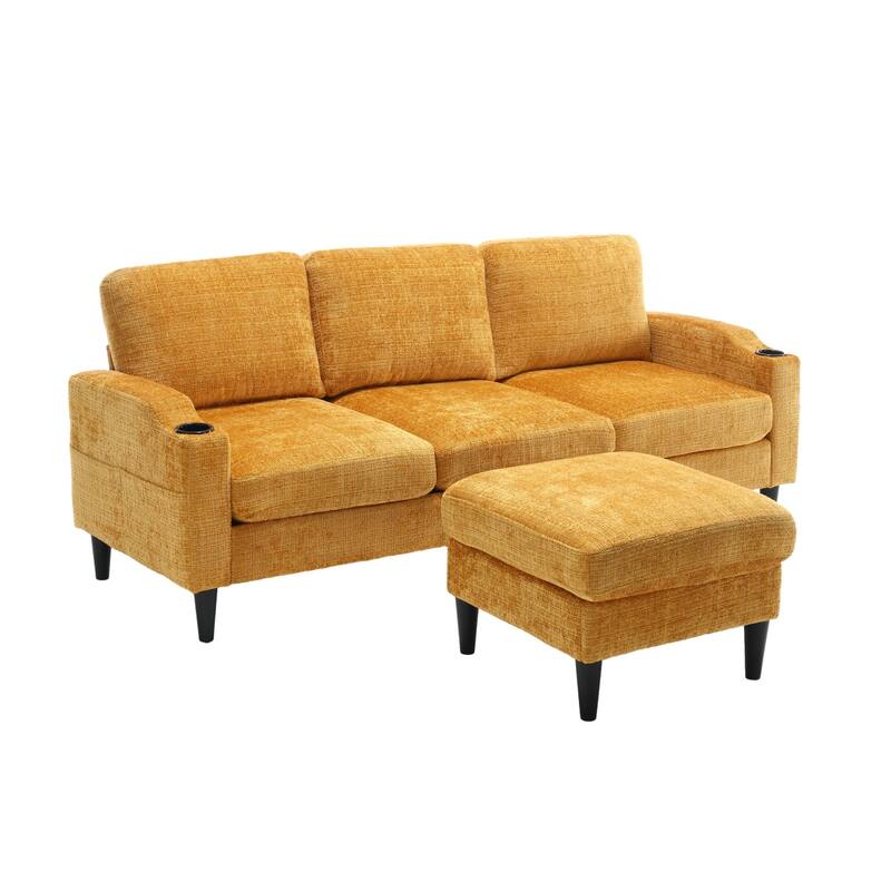 Convertible Sectional Sofa Couch, L-Shape Cozy Sofa Couch Set 4 Seat Sofa Sectional with Storage Ottoman for Living Room