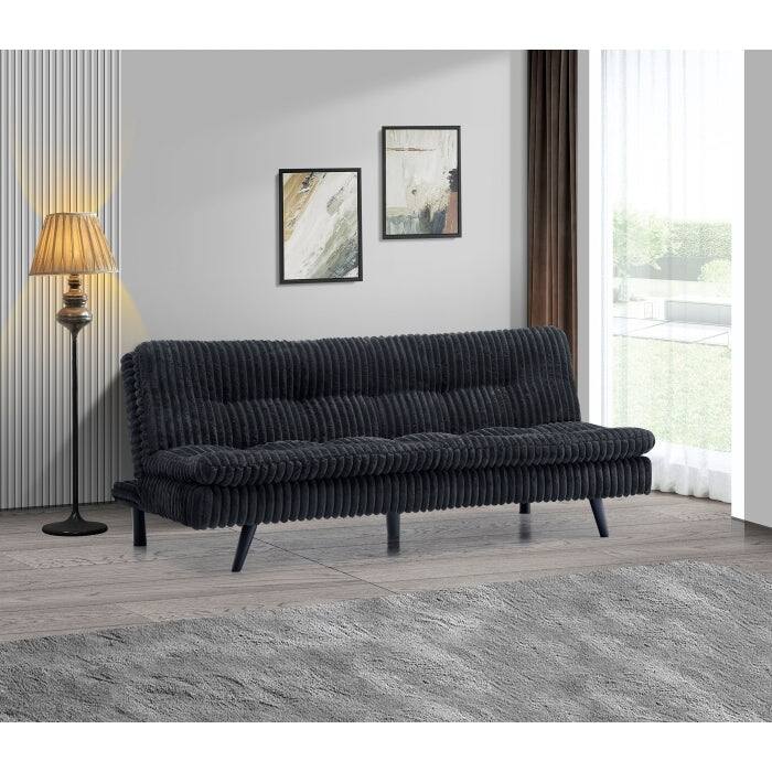 Modern Corduroy Futon Sofa Bed with Plush Tufted Pillow Top, Convertible Living Room Sofa Bed - Black