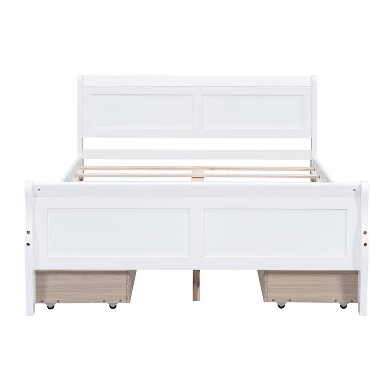 Full Size Wood Platform Bed with 4 Drawers and Streamlined Headboard