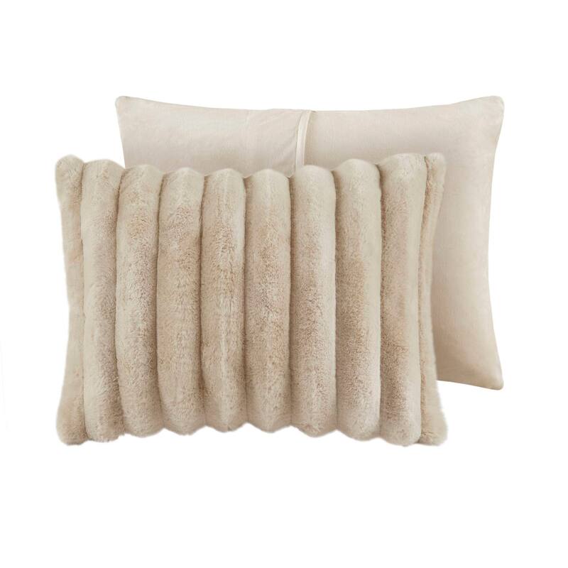 3PCS Full/Queen Fluffy Faux Fur Comforter Set with Ribbed Texture and Velvet Backing
