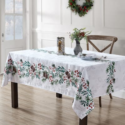 Holly Berry Flourish Holiday Fabric Tablecloth