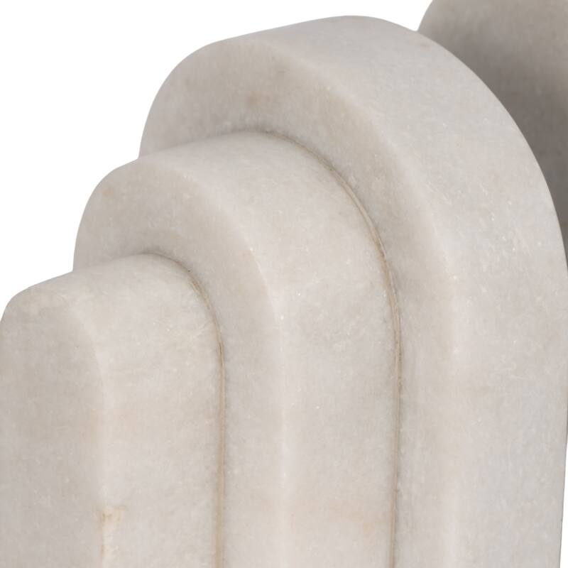 Set of 2 Bookends - Contemporary Layered Arches 6" White Marble Bookends for Decorative Book Display and Storage for