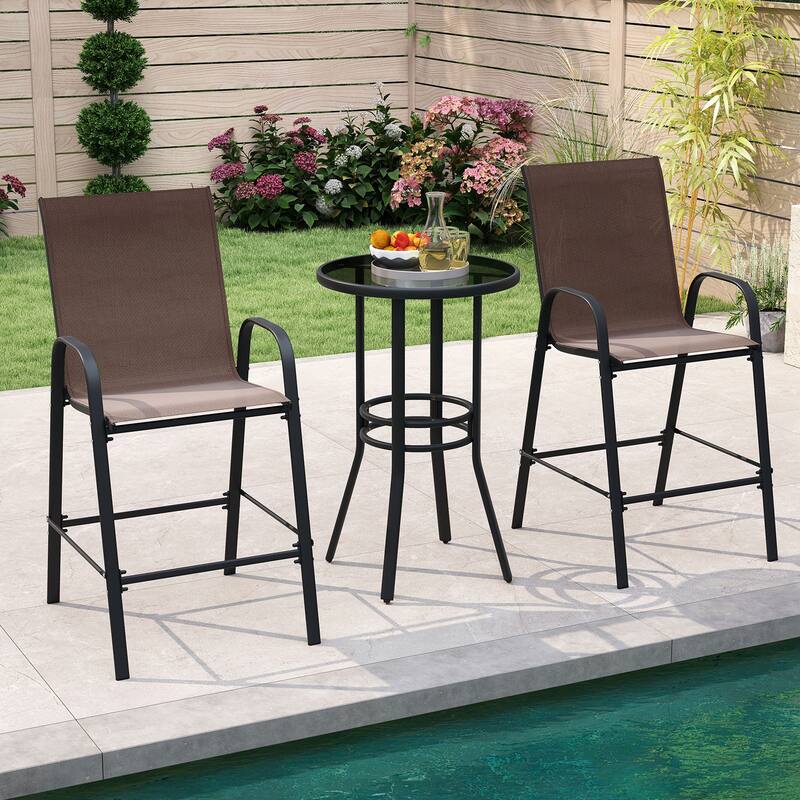29" Outdoor Bar Stools Set 2 Fabric High Back Chairs with Metal Frame for Decks and Porches - 24.5" x 30" x 51"