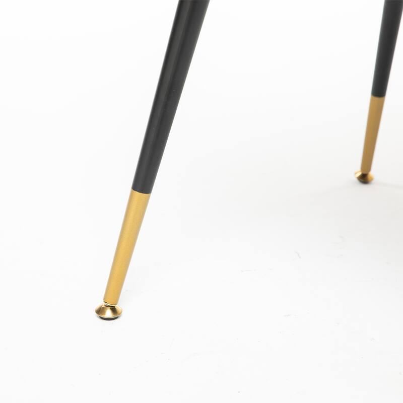 Set of 2 Modern Velvet Upholstered Dining Chair with Nailheads and Gold Tipped Black Metal Legs