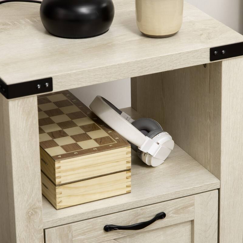 Oak MDF Side End Table with Drawer and Open Shelf for Living Room or Bedroom - 17.75" W x 15.25" D x 23.75" H