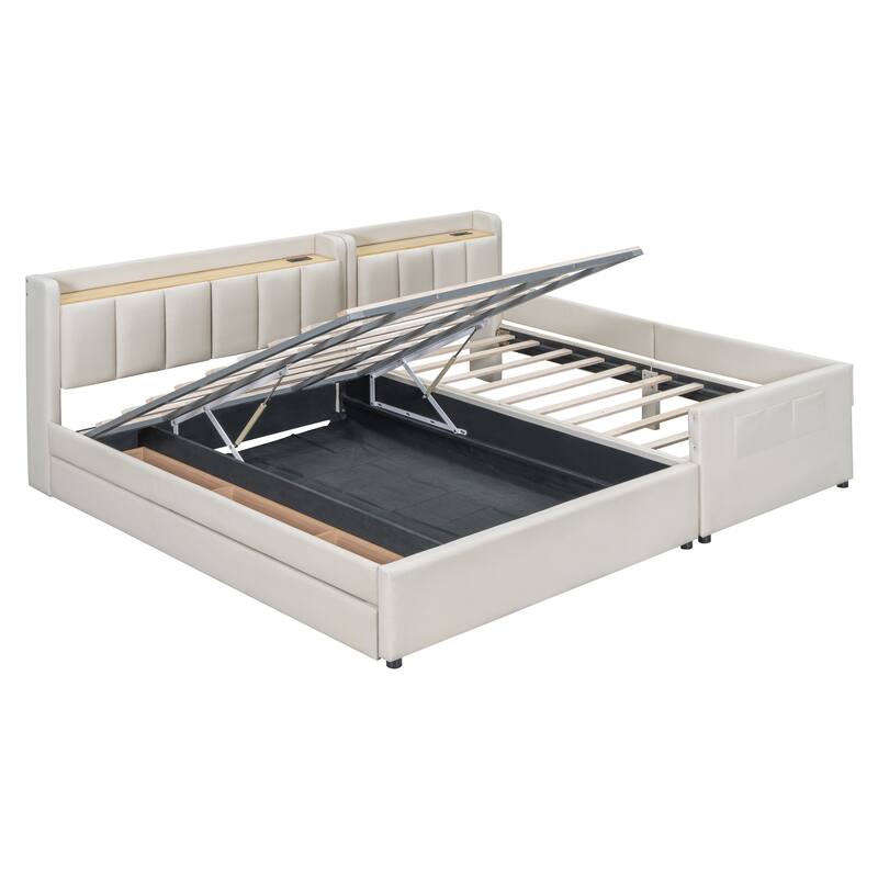 Twin XL Size Upholstered Platform Bed with Hydraulic Storage System