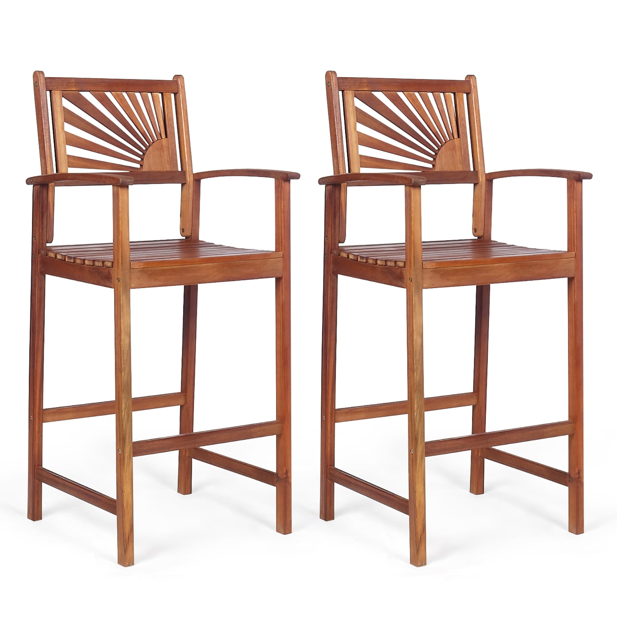 Costway Set of 2 Bar Stools 29inch Acacia Wood Pub Chairs Outdoor