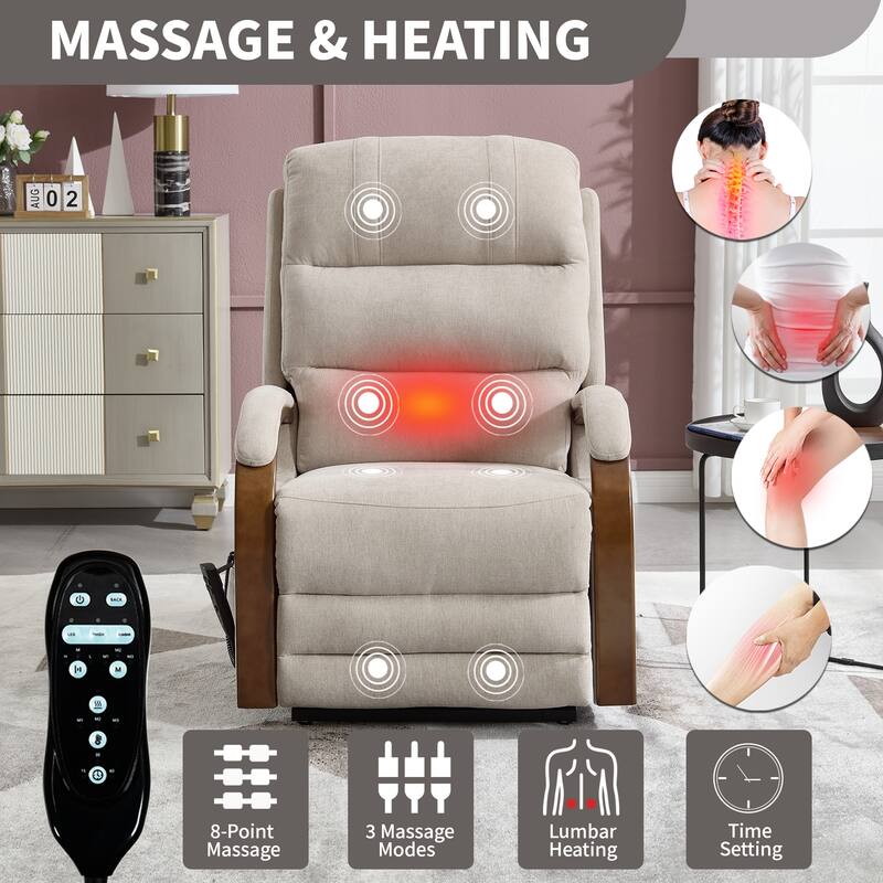 Roomfitters Dual Motor Power Lift Recliner, Infinite Position Massage Chair with Solid Wood Armrests, Chenille