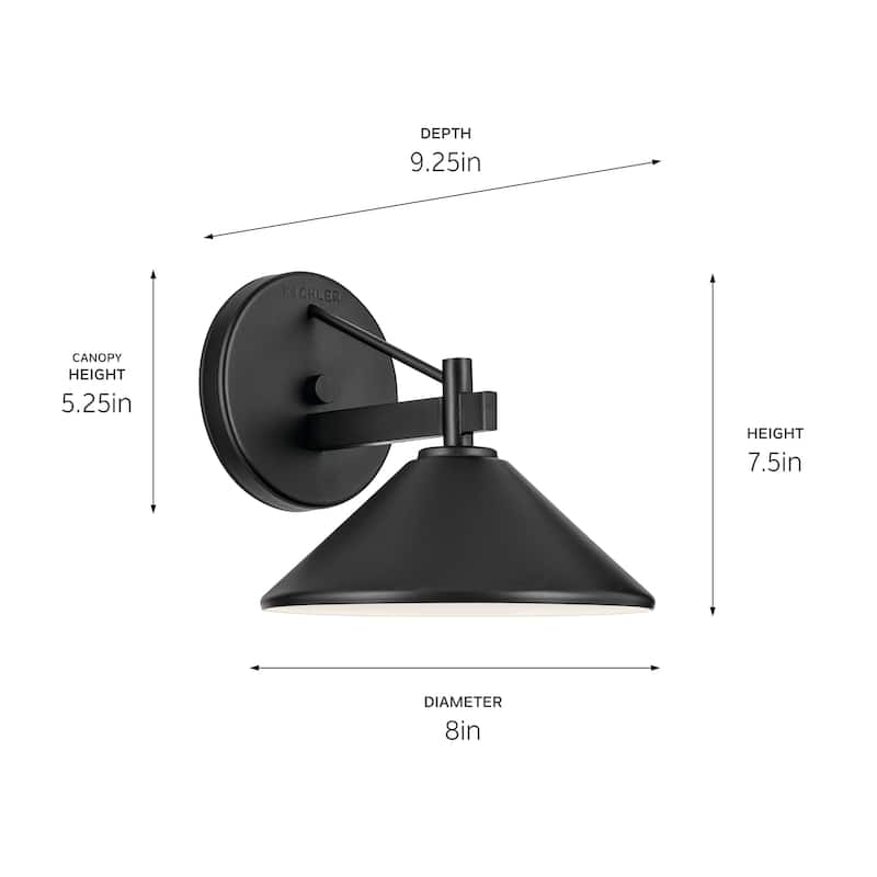 Kichler Lighting Ripley 7.5 in. 1-Light Black Outdoor Wall Sconce - 7.5 in