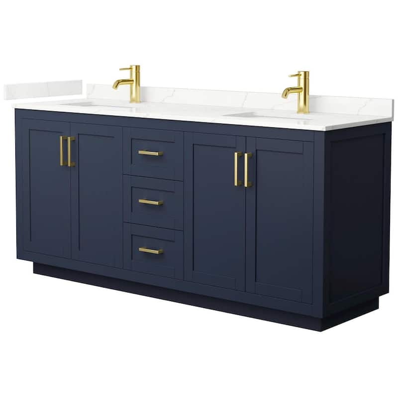 Wyndham Collection WCF292972D-QTZ-UNSMXX Miranda 72" Free Standing - Dark Blue / Giotto Quartz Top / Brushed Gold