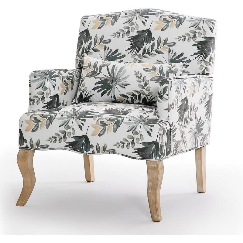 EROMMY Floral Accent Chair for Living Room, Upholstered Wingback Armchair with Pillow.