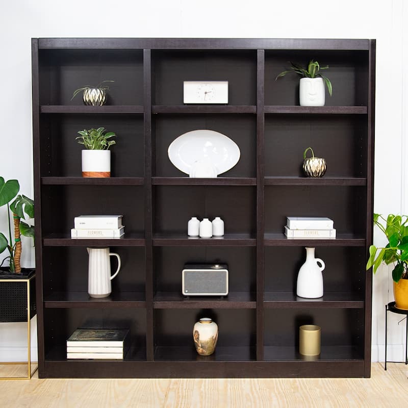 Concepts in Wood Triple Wide Wood Bookcase, 15 Shelf, 72 inch Tall - Espresso