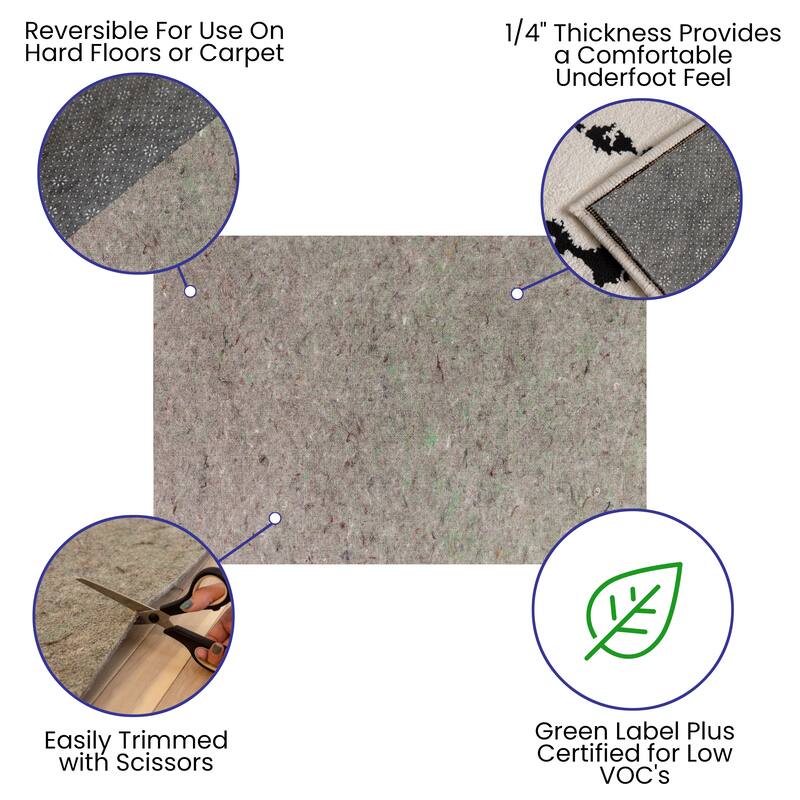Slide-Stop® Multi-Surface Reversible Non-Slip Cushion Rug Pad, 1/4" Thick, Floor Protection, for 4'x6' Area Rug, Gray