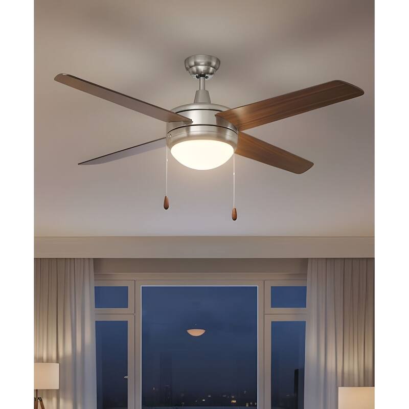 50" Europa 4-Blade Ceiling Fan Brushed Nickel Finish and Walnut Blade Finish with Integrated LED Light
