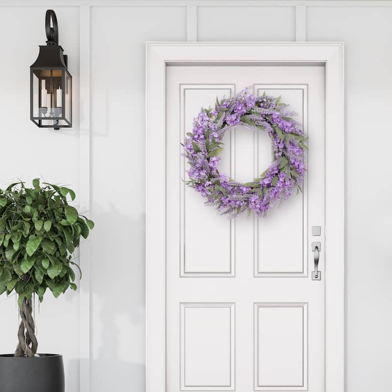 30" Artificial Lavender Floral Spring Wreath With Green Leaves