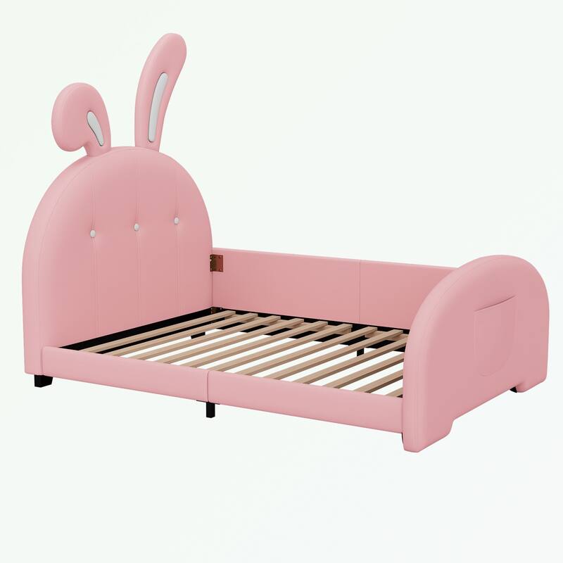 Twin size Upholstered Bed with Rabbit-Shape Headboard and Footboard