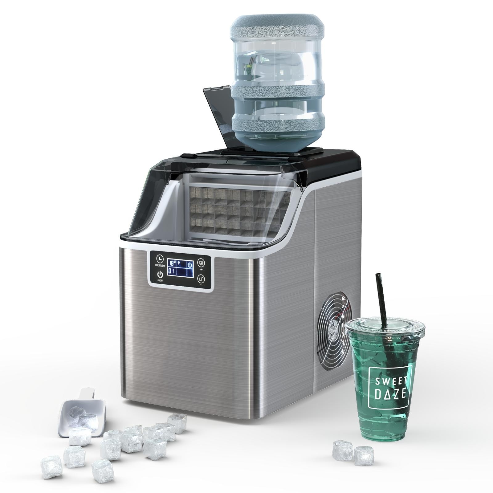 Stainless Steel 26 lbs/24 H Self-Clean Countertop Ice Maker
