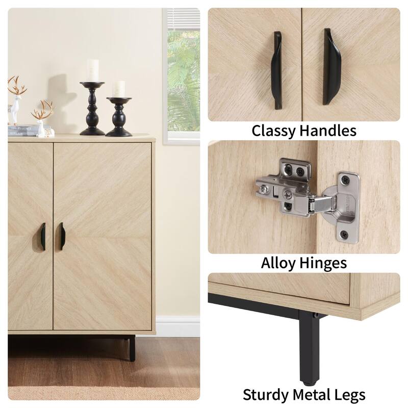 Homy Casa Herringbone Accent Cabinet, Adjustable Shelf, Living Sideboard