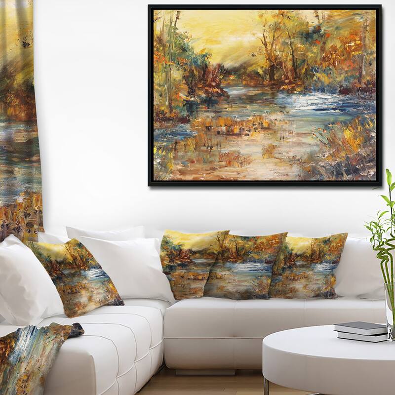 Designart "River in Forest " Landscape Framed Canvas Print
