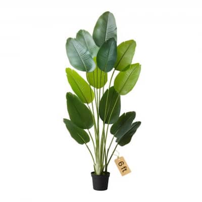 6ft Faux Bird of Paradise Tree with Sturdy PE Material and Moss Pot for Indoor Decorative Plant - 23.62 x 15.75 x 74.8 inch