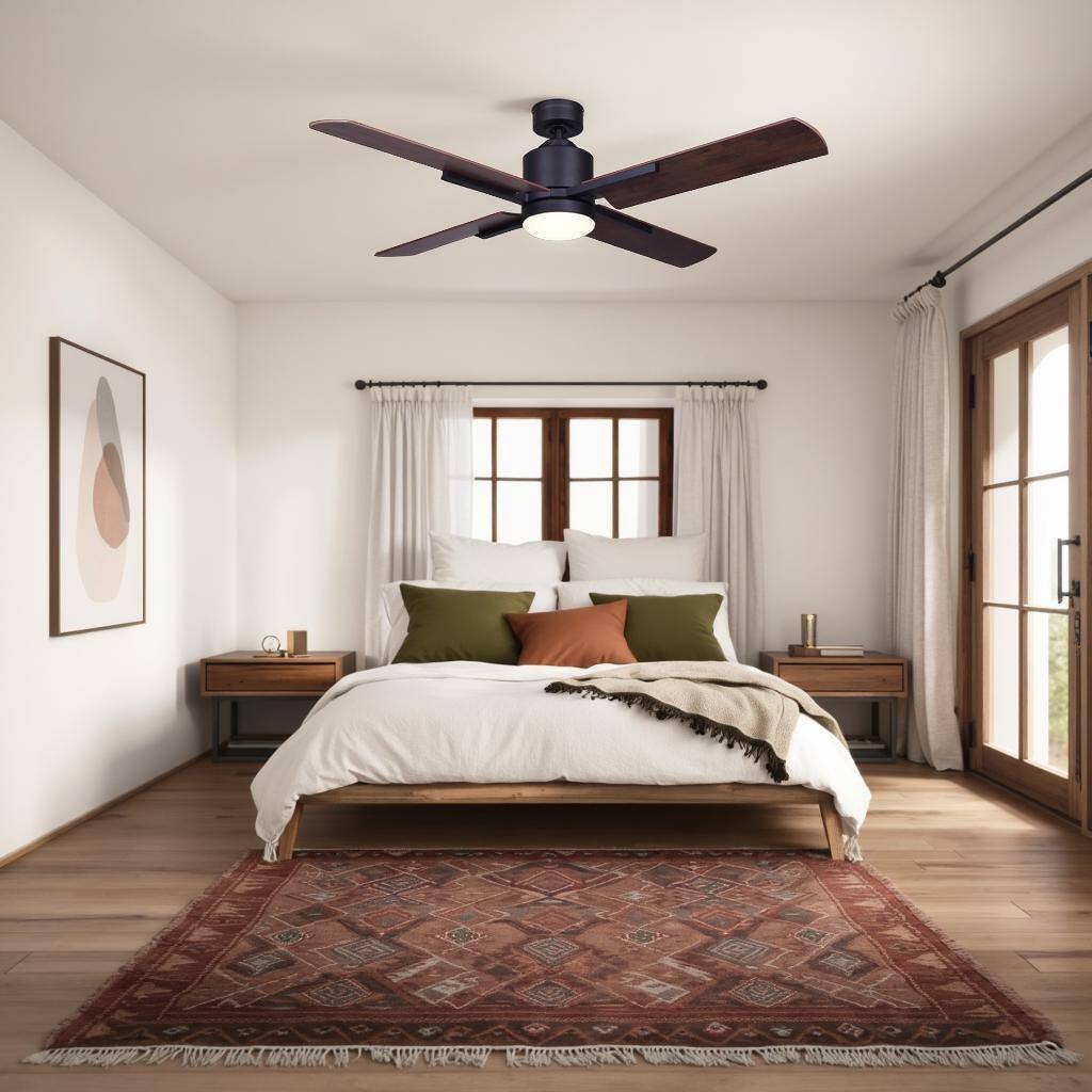 LOXLEY 4-Blade Ceiling Fan Modern Rustic Indoor Fan with LED Light and Remote - Matte Black