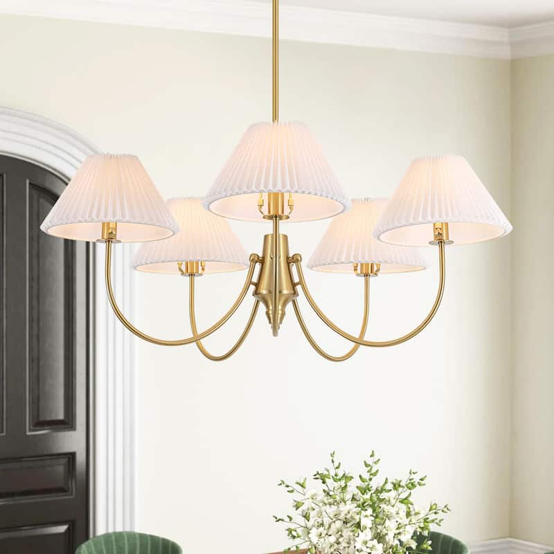 8/5-Light Mid-Century Modern Gold/Black Chandelier with Pleated Fabric Lampshades Hanging Light for Living Room, Dining Room