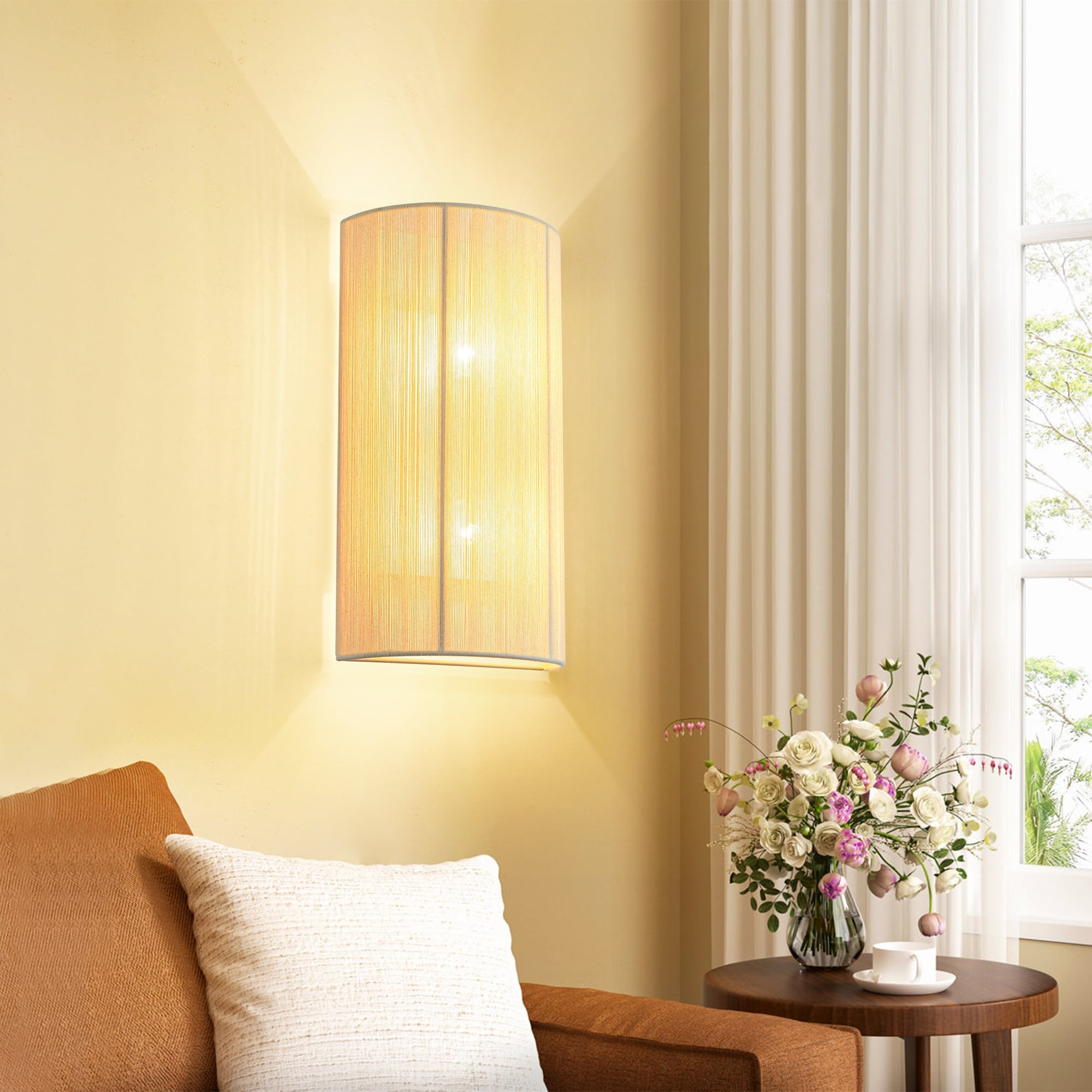 Rennnsan 2-Light Modern Boho Natural Ivory/Black Hand-Woven Rope Fabric Flush Mount Wall Sconces