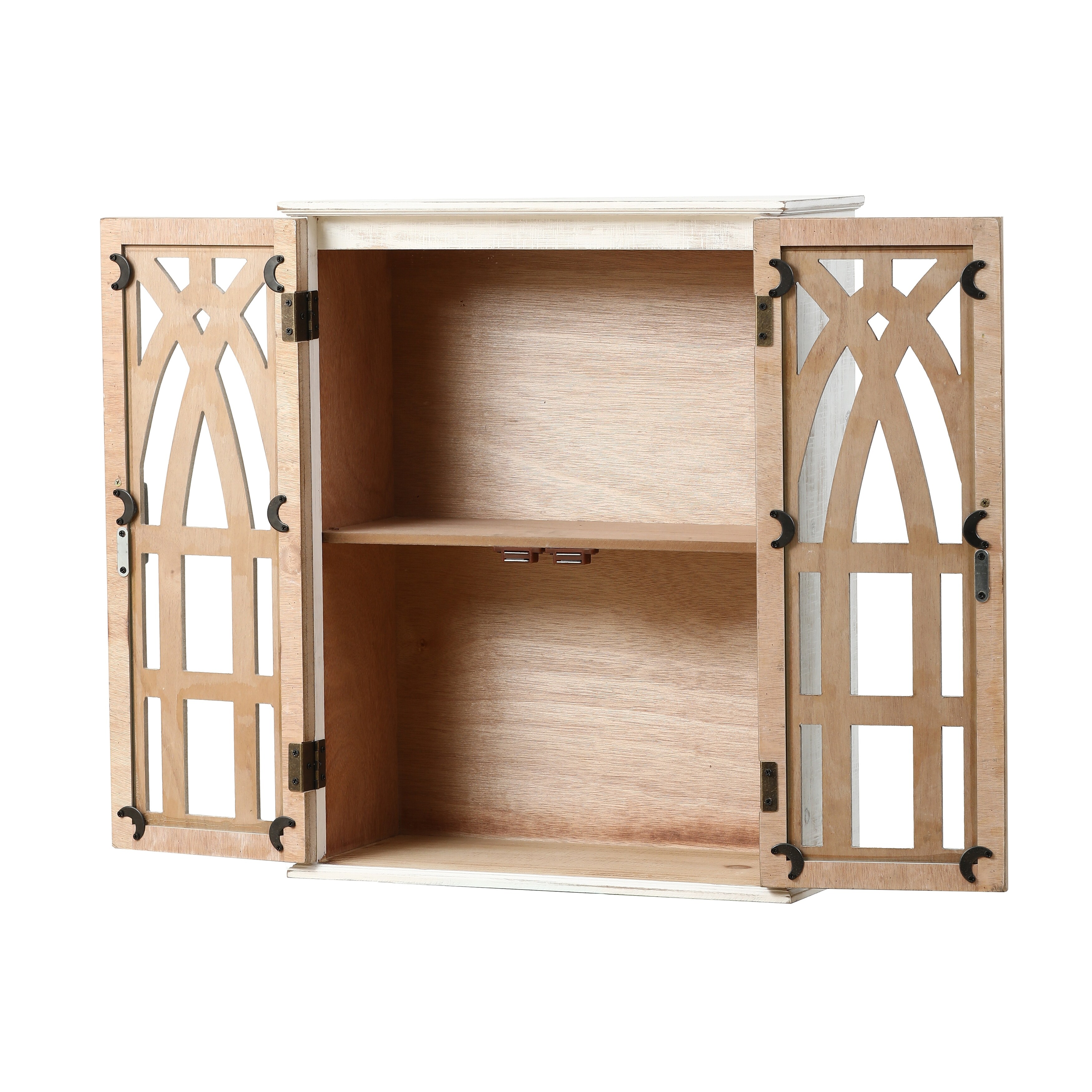 Farmhouse White and Natural Wood Cathedral Storage Wall Cabinet 23.6 H x 18.9 W x 8.27 D On Sale Bed Bath Beyond 23381686