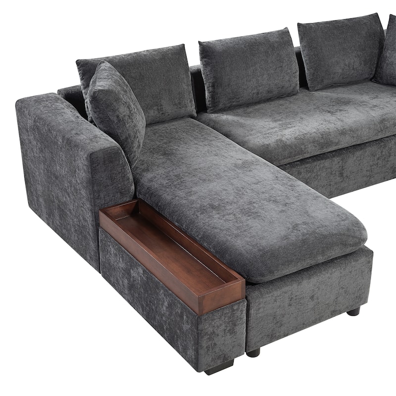 93.7" Chenille L-Shaped Sectional Sofa with Wooden Storage Compartment and Deep Seating