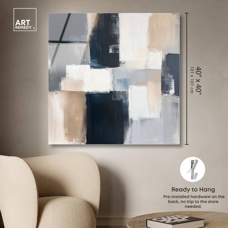 Blue and Tan Abstraction I Acrylic by Art Remedy, Ready to Hang