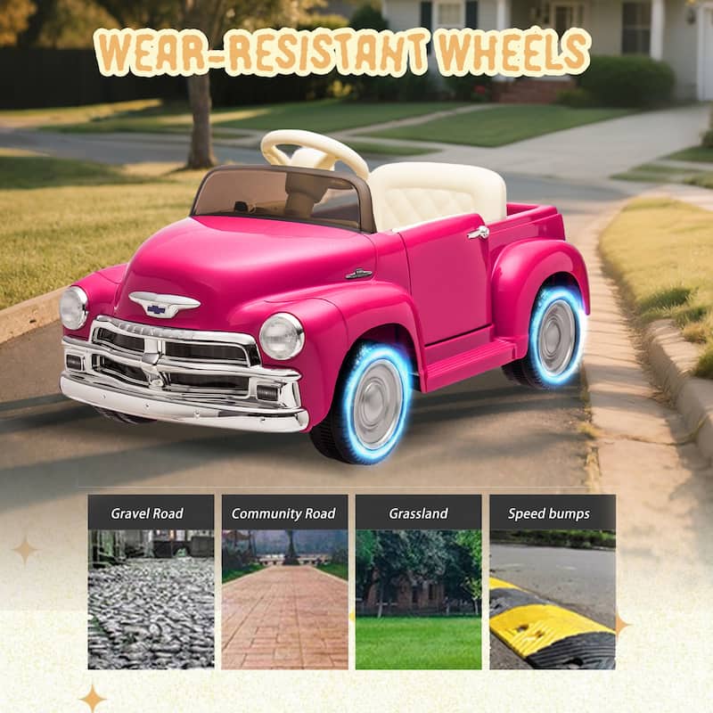 12V Licensed Chevrolet 3100 Pickup Kids Electric Ride-On Car with Remote Control, Ages 3+ - Pink