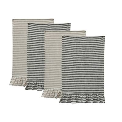 Striped Cotton Tea Towel with Ruffles (Set of 2 Colors)