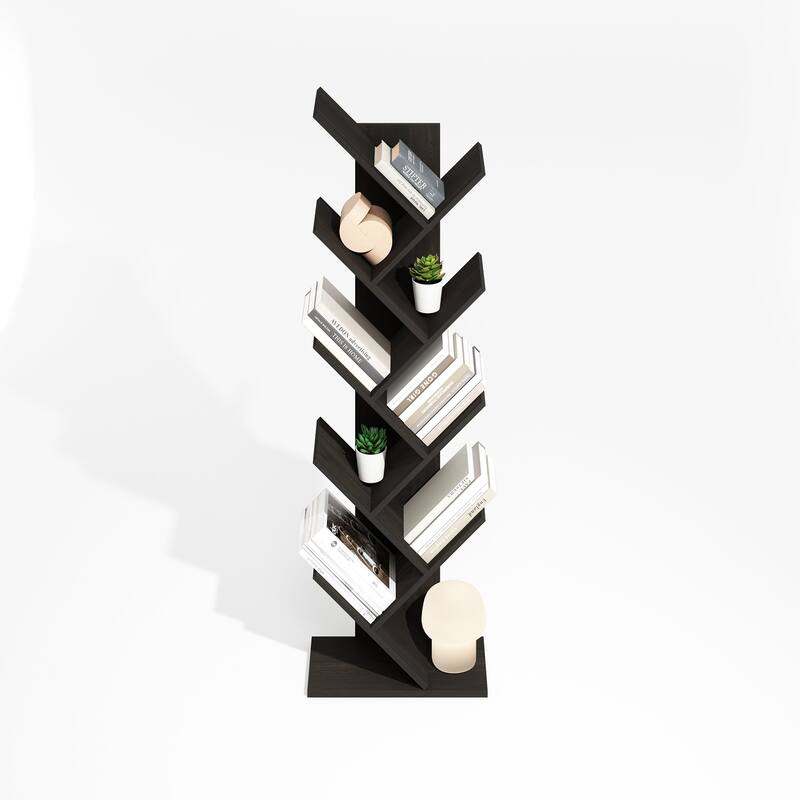 50.9 in. Tall Black Espresso Wood 9-Shelf Bookcase