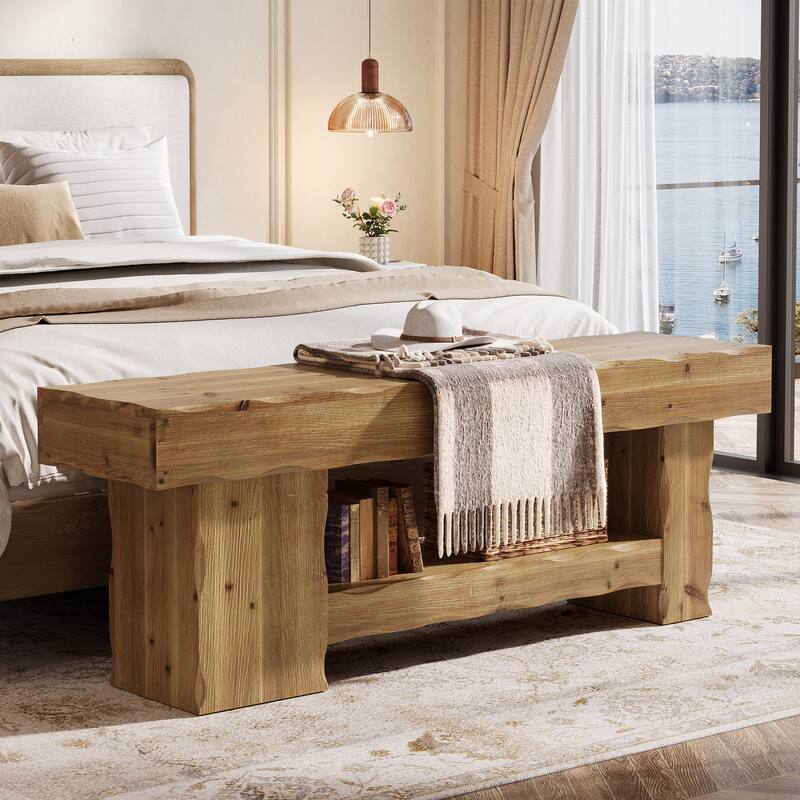 63 Inch Entryway Shoe Bench, Solid Wood Dining Bench for Kitchen / Bedroom / Hallway - 62.99" L x 15.74" W x 23.62" H