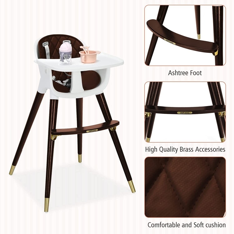 3 in 1 Convertible Wooden High Chair with Cushion-Yellow